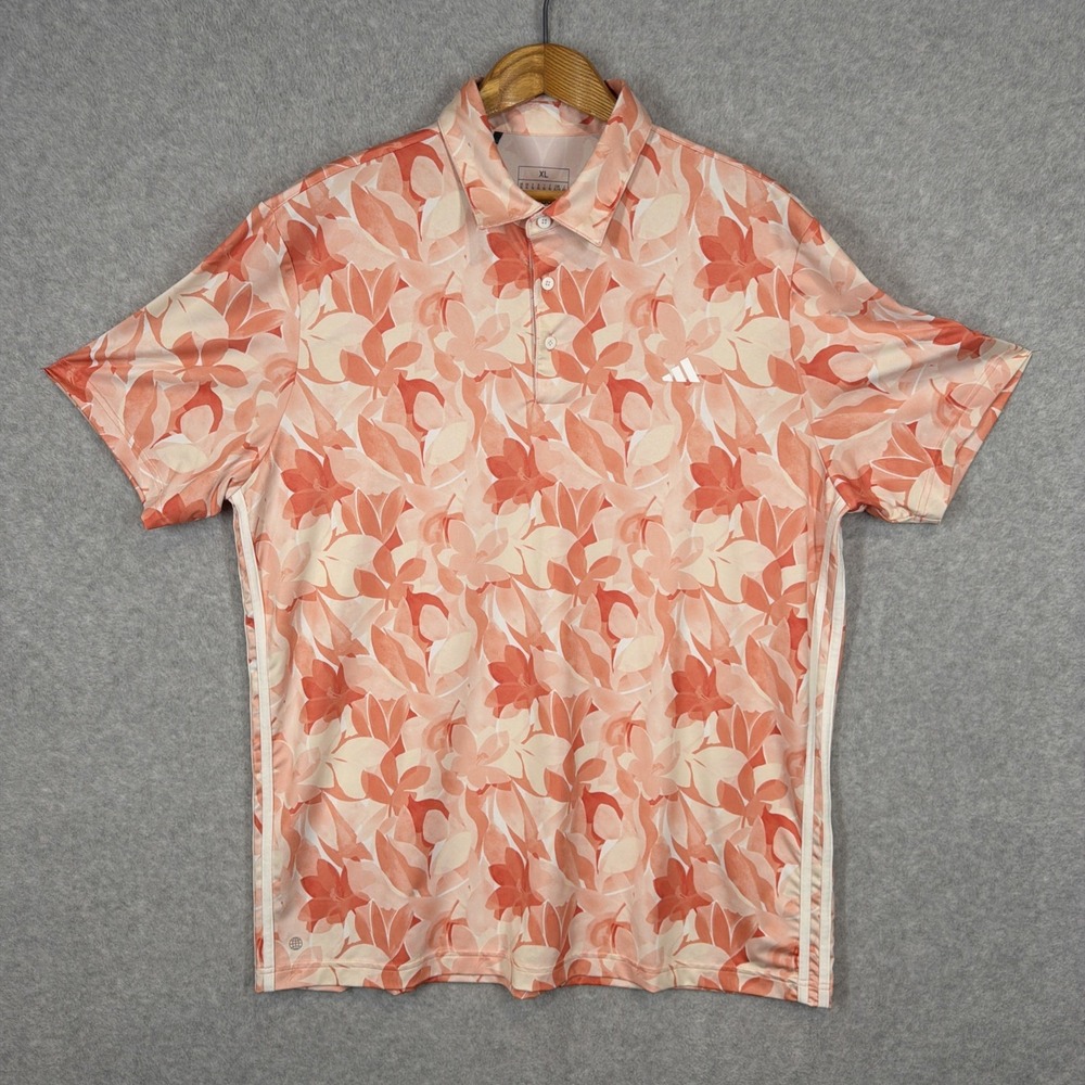 Adidas Golf Polo Shirt Mens XL Orange Floral AOP All Over Print Performance